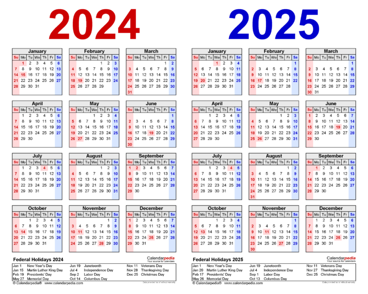 Two Year Calendar 2024 and 2025 Printable