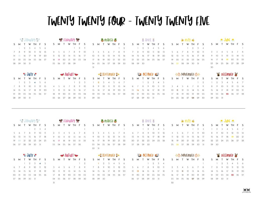 2024-2025 Two Year Calendars - 10 Free Printables | Printabulls for Free Printable Calendar July 2024 To July 2025