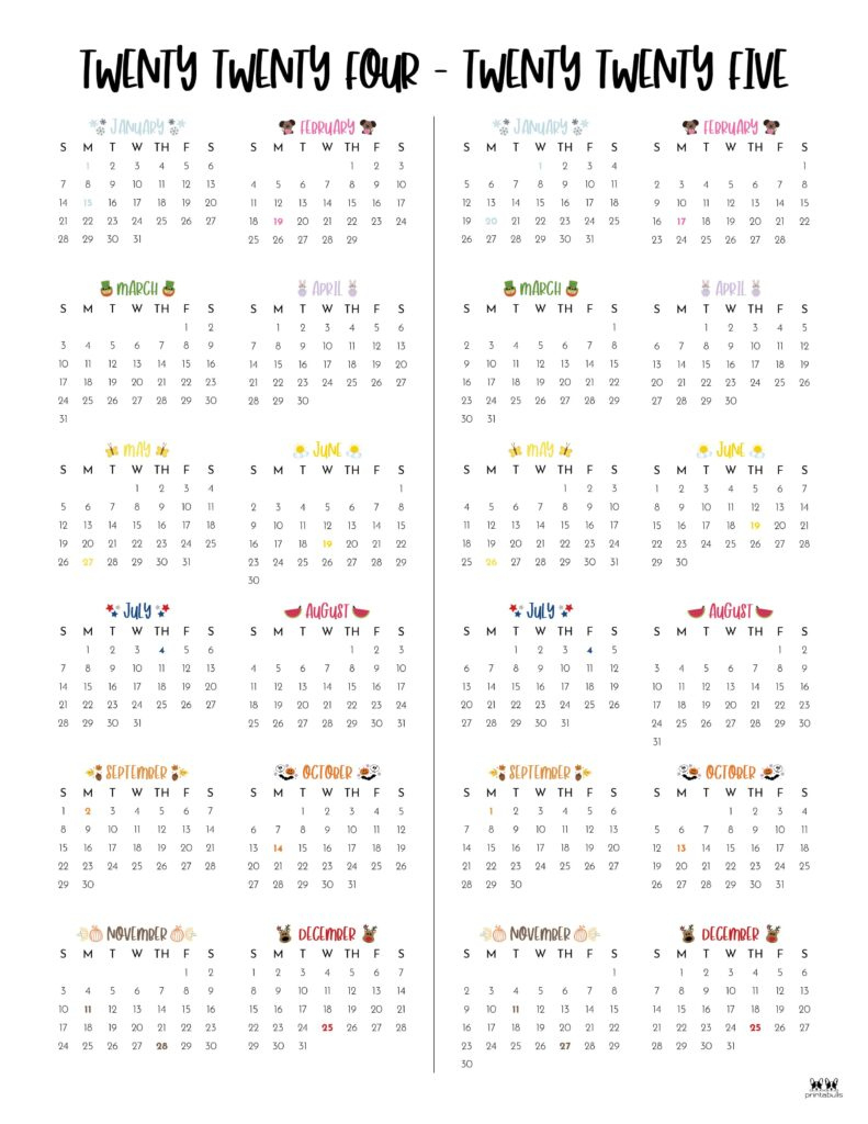2024-2025 Two Year Calendars - 10 Free Printables | Printabulls regarding Two Year Calendar 2024 and 2025 Printable