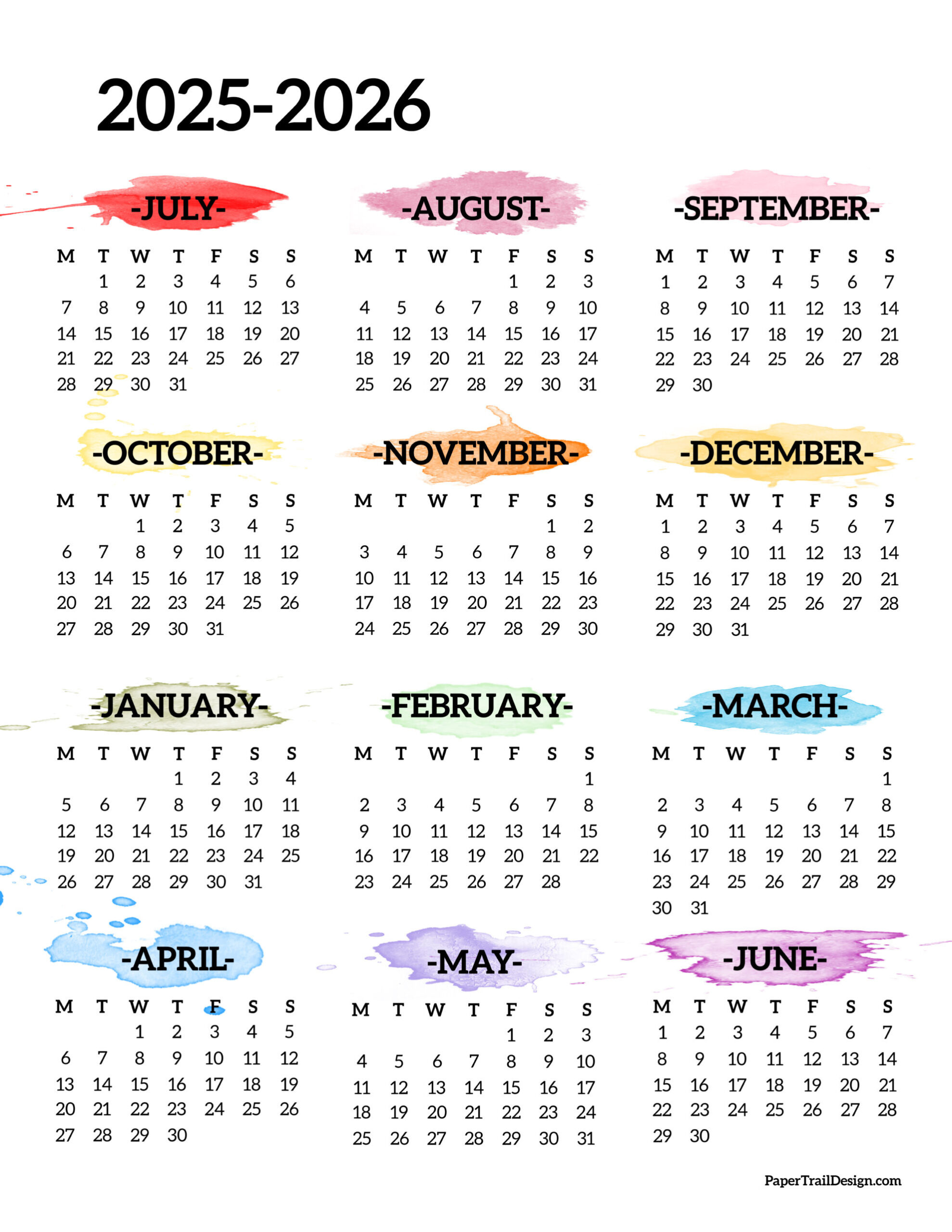 2025-2026 School Year Calendar Free Printable - Paper Trail Design for Printable Calendar 2025 to 2026