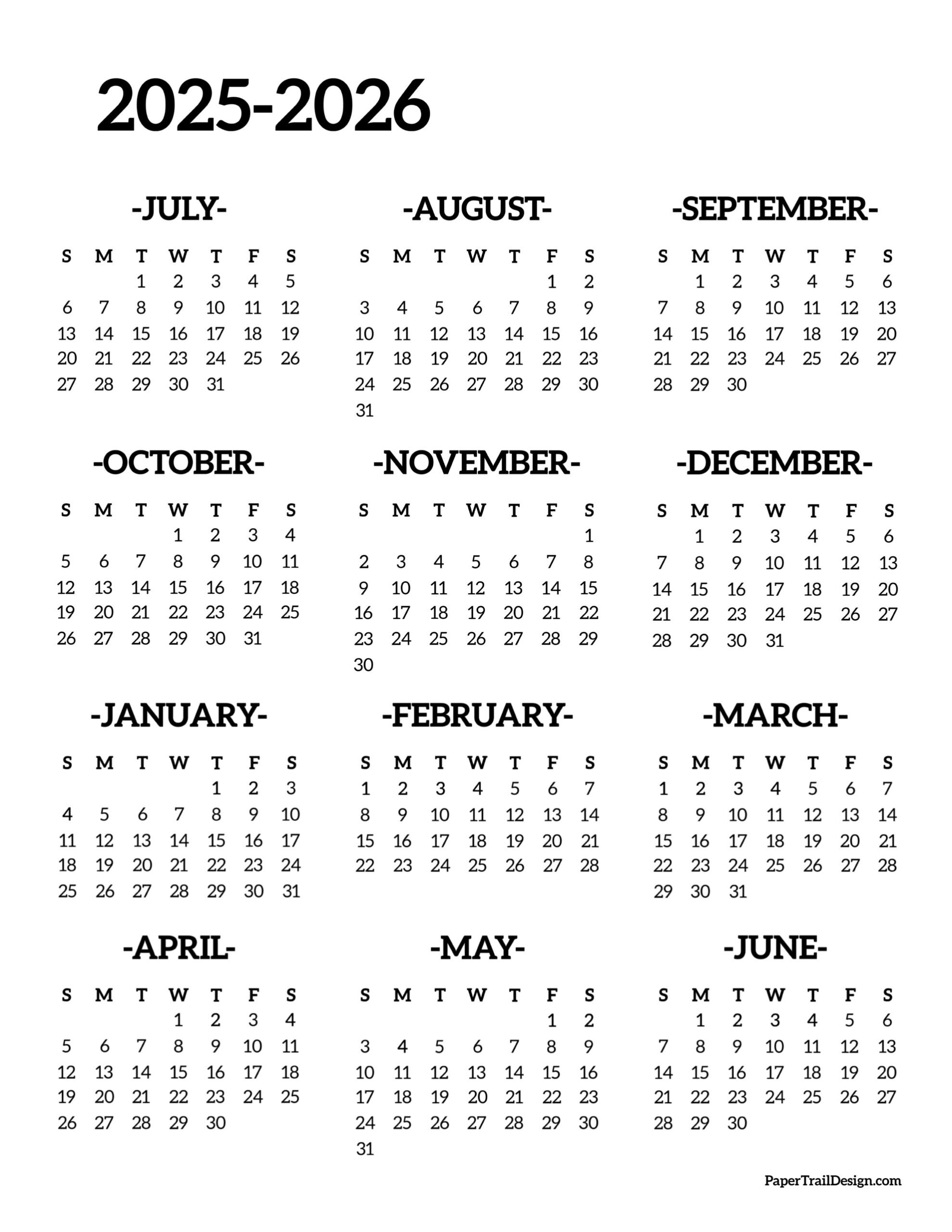 2025-2026 School Year Calendar Free Printable - Paper Trail Design pertaining to 2025 2026 School Calendar Printable