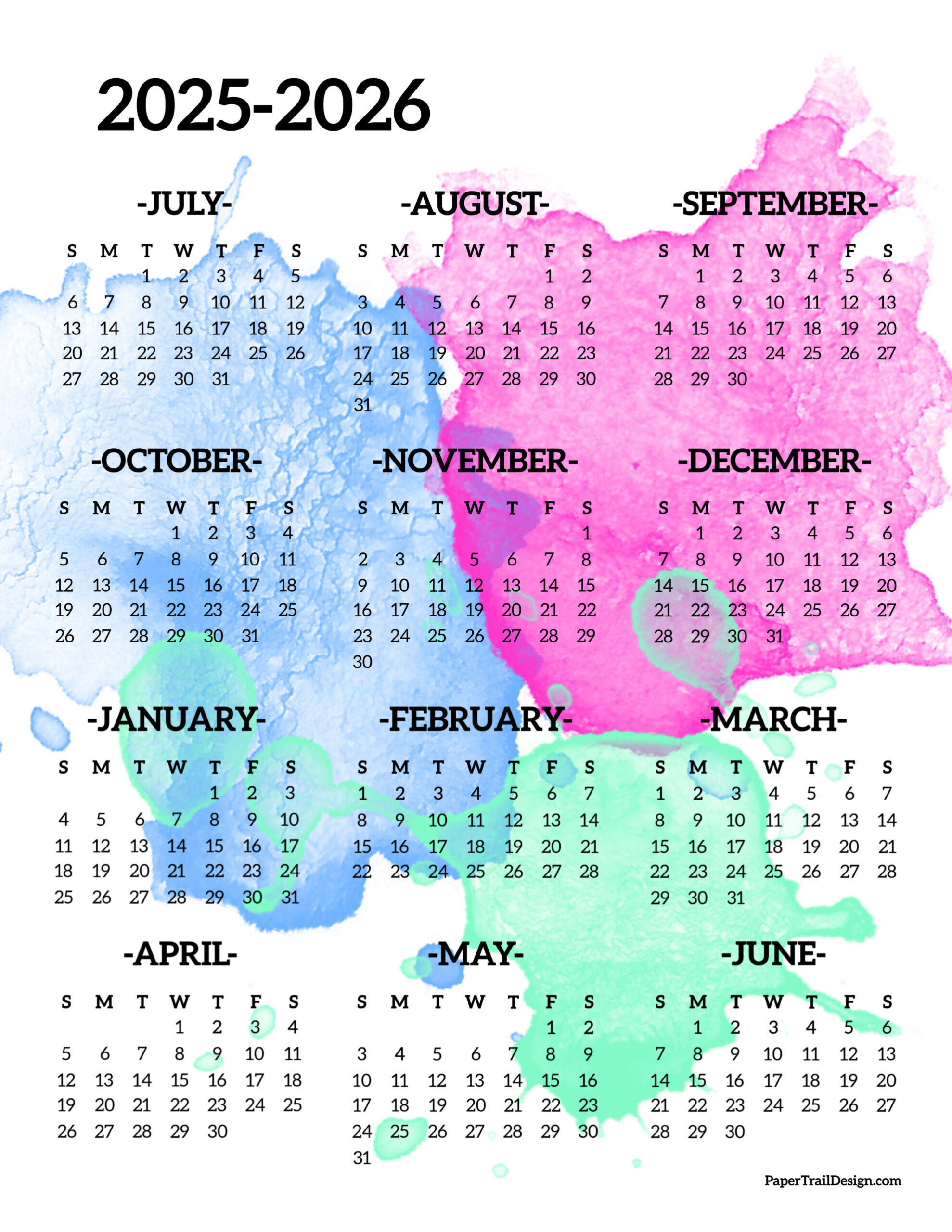 2025-2026 School Year Calendar Free Printable - Paper Trail Design within 2025 2026 School Calendar Printable