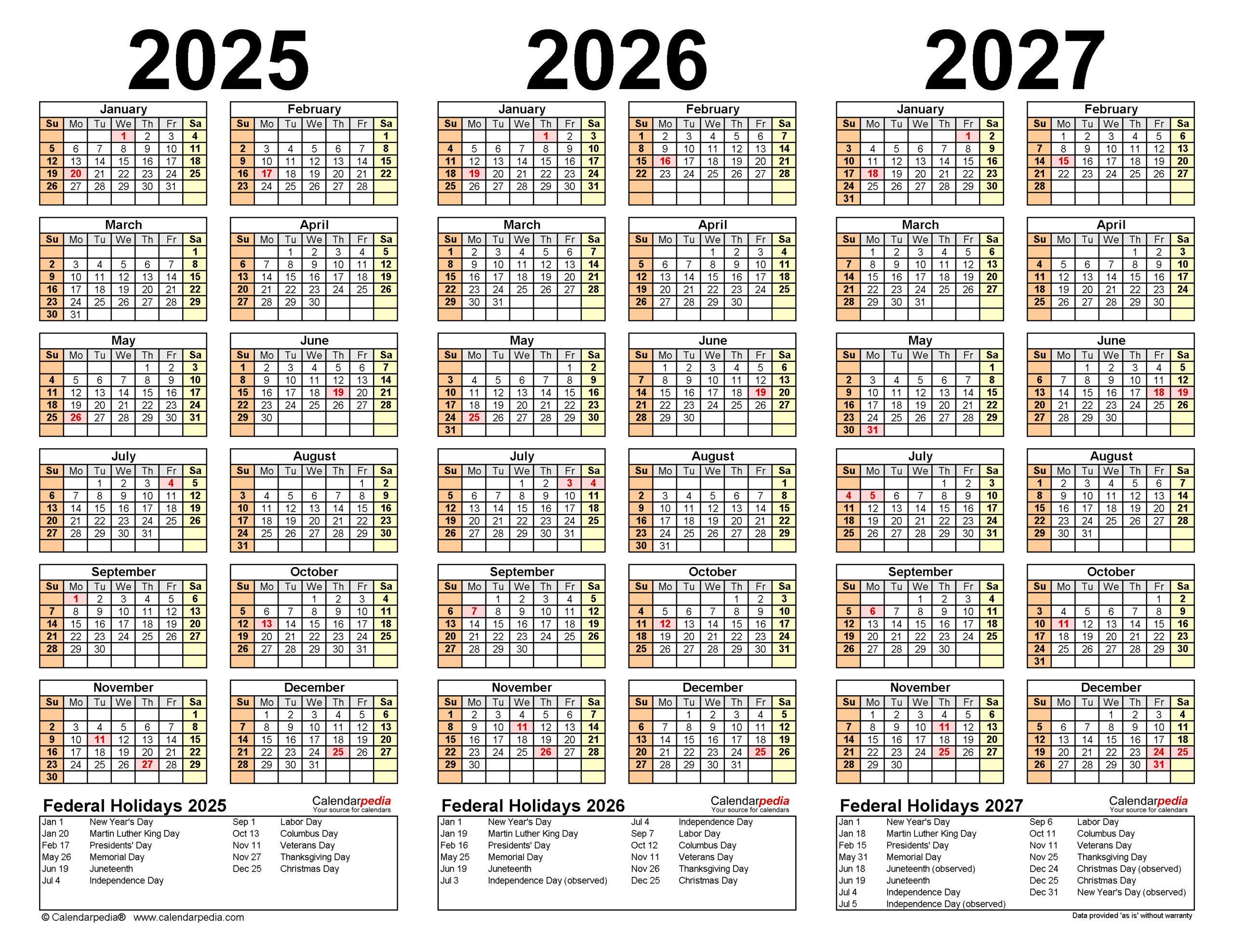 2025-2027 Three Year Calendar - Free Printable Word Templates inside 5 Year Calendar 2025 To 2029 Printable