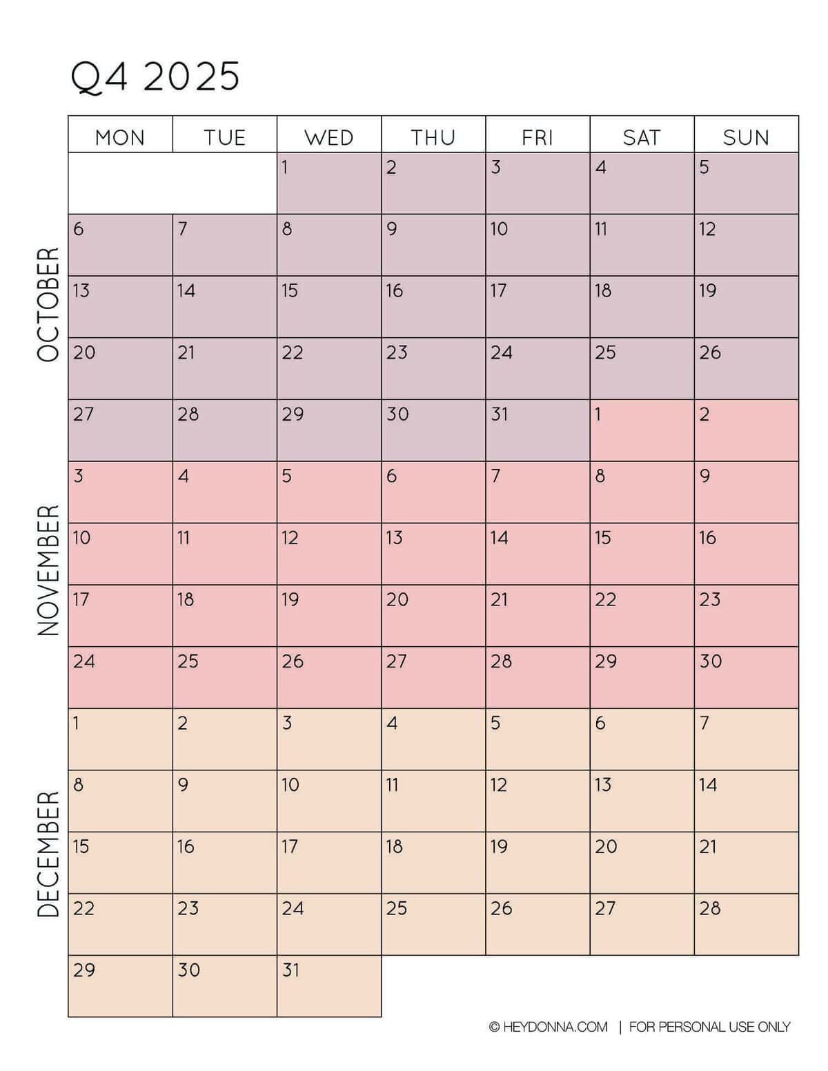 2025 3-Month Quarterly Calendar Printables - Free - Hey, Donna! inside 2025 Calendar Printable 3 Months Per Page