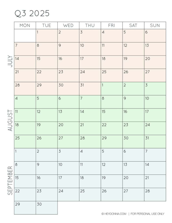 Printable Calendar 2025 3 Months Per Page