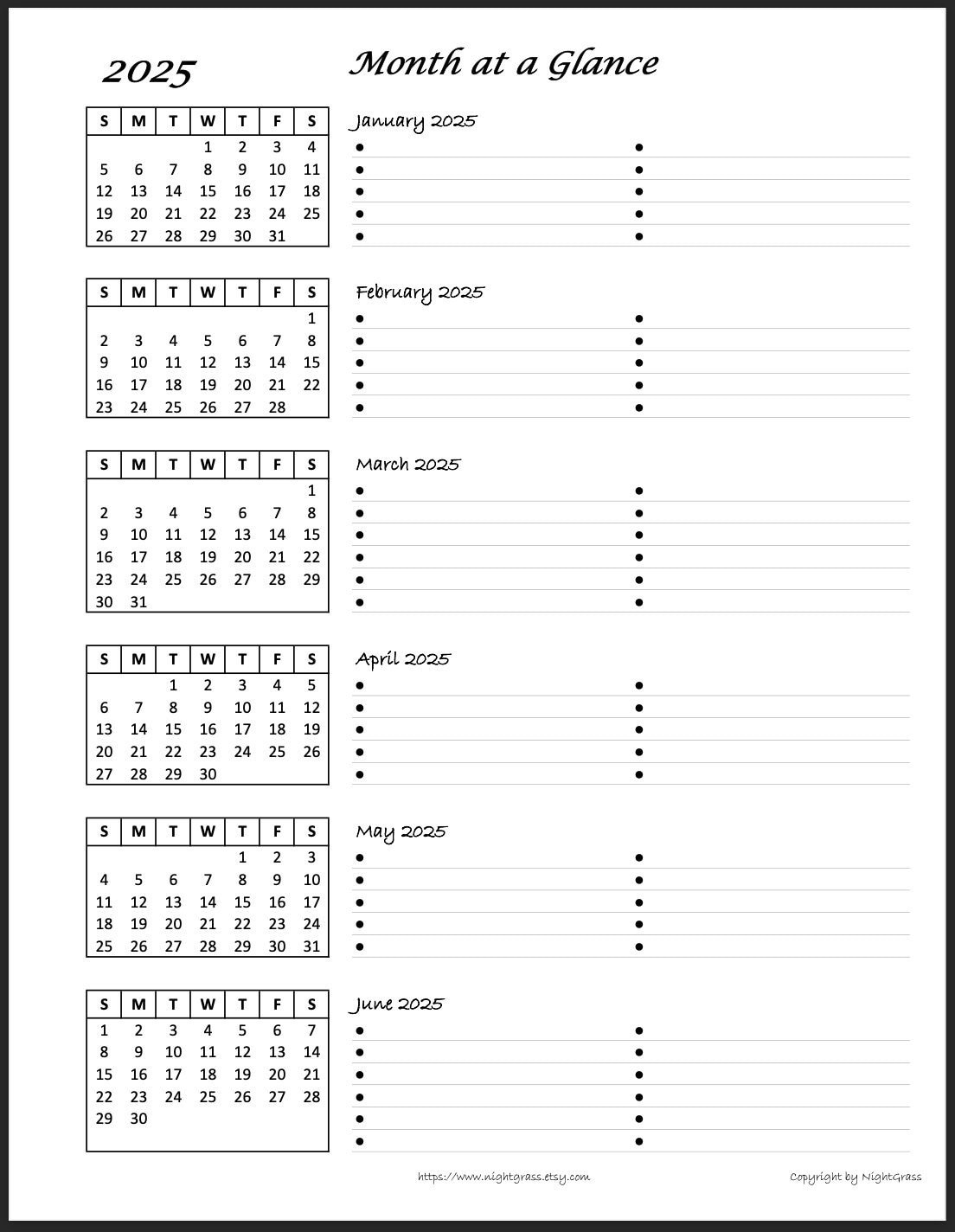 2025 6-Month At A Glance Minimalist Calendar, 8.5X11 Instant regarding 6 Month Calendar Printable 2025