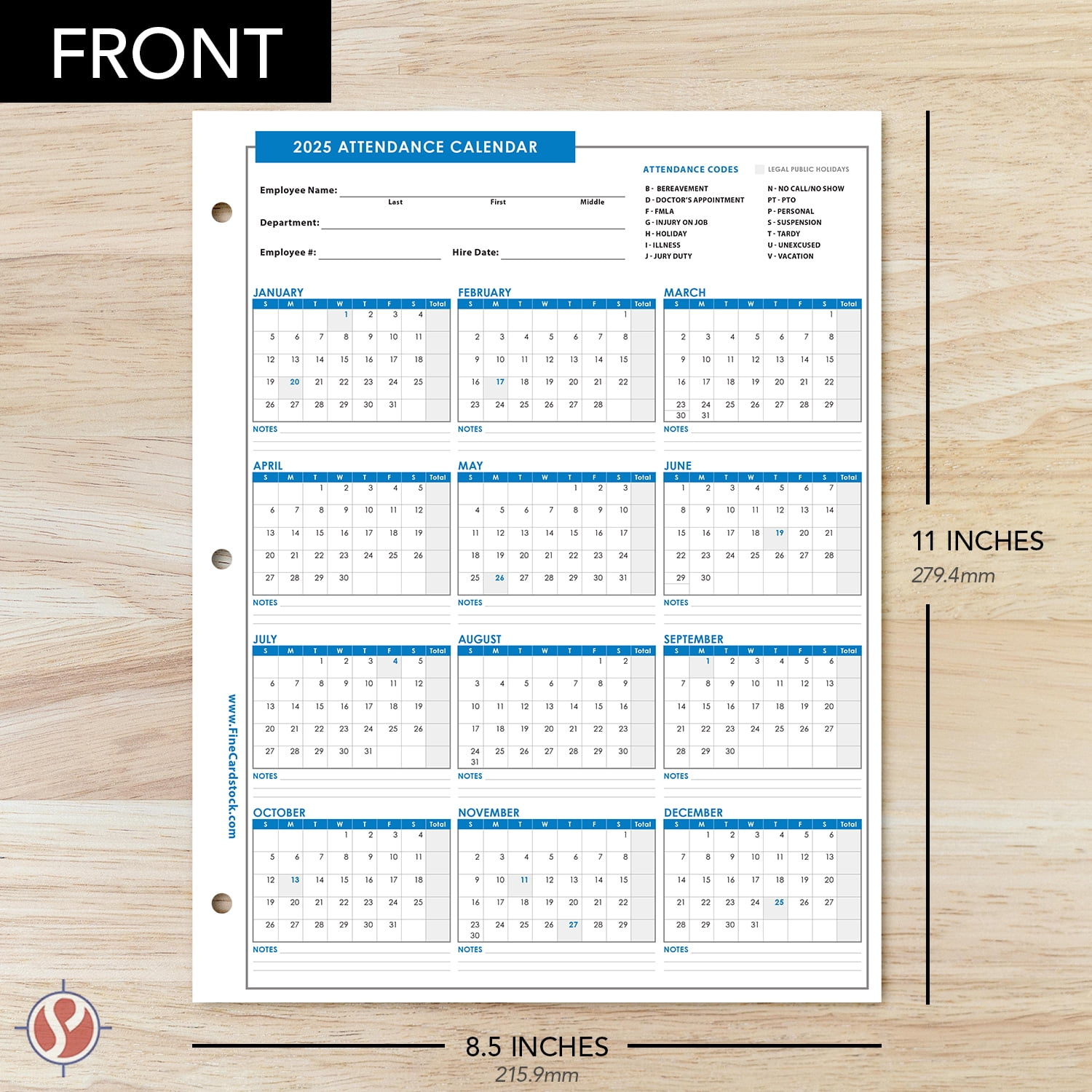 2025 Attendance Calendar Card Stock Paper – Great Employee Work Tracker | Printed On Durable And Thick 80Lb (216Gsm) Cardstock | 8 ½ X 11 | 25 Sheets regarding Printable Attendance Calendar 2025