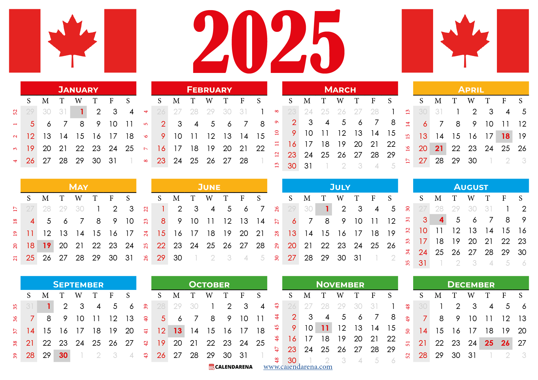 2025 Calendar Canada Printable Free throughout Printable Calendar 2025 Canada Holidays