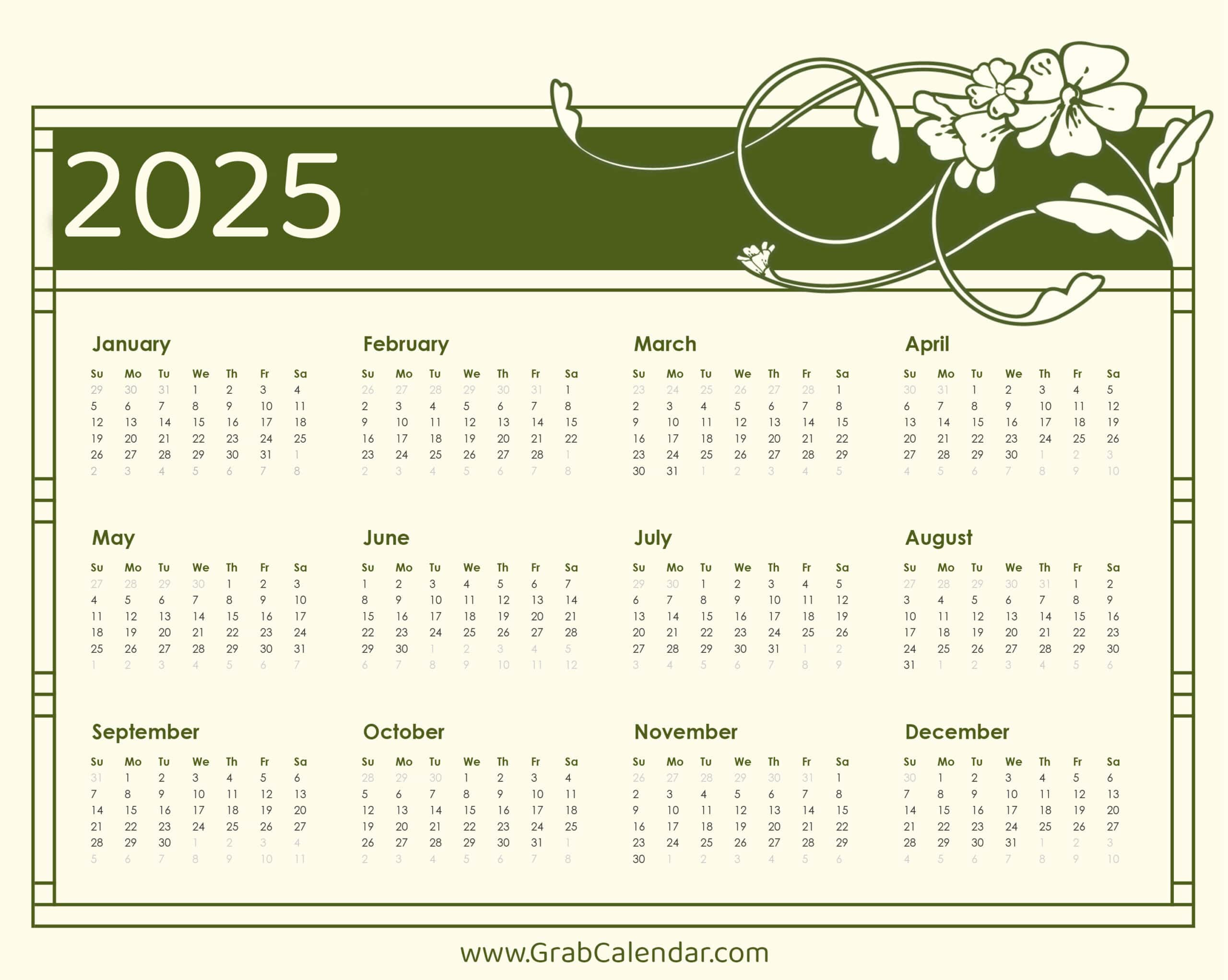2025 Calendar - Grab Calendar with Small Printable 2025 Calendar