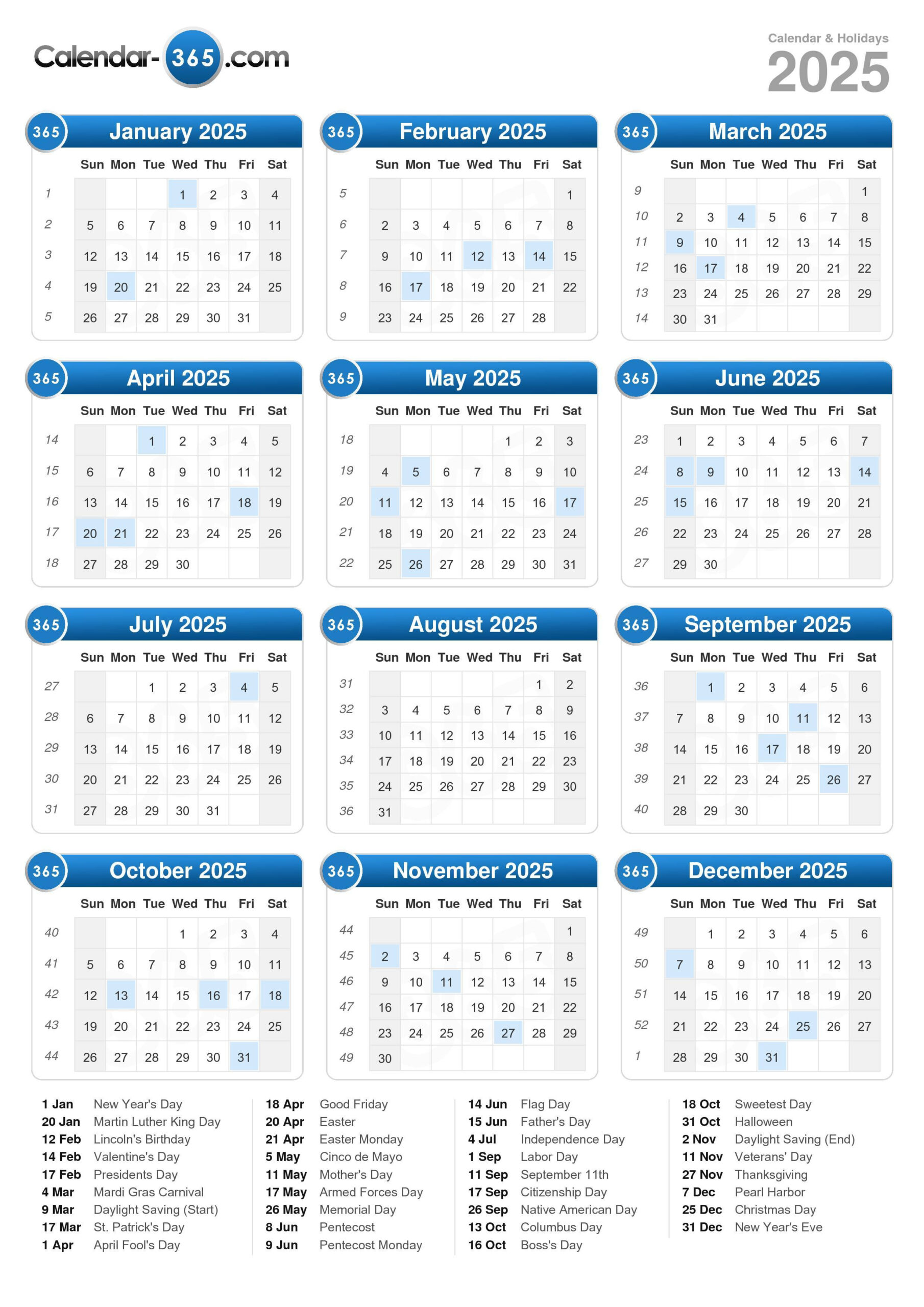 2025 Calendar inside Time and Date Calendar 2025 Printable