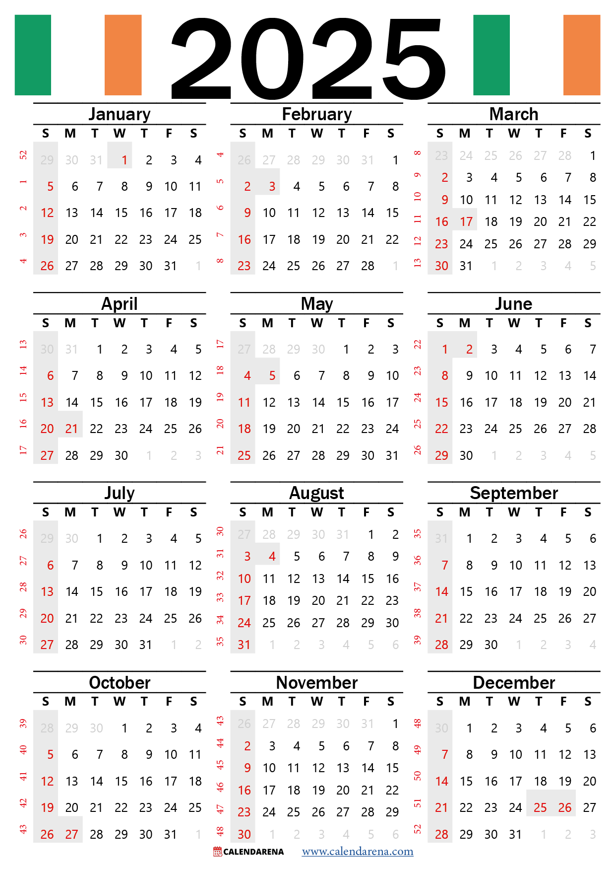 2025 Calendar Ireland With Holidays inside Printable Calendar 2025 Ireland Free