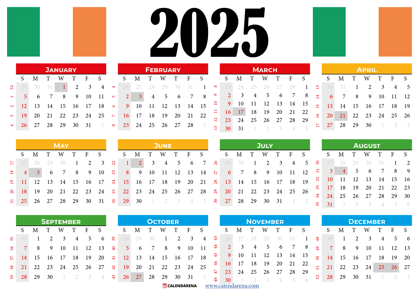 2025 Calendar Ireland With Holidays within Printable Calendar 2025 Ireland Free