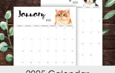 2025 Calendar Printable 12 Months Vertical Layout Watercolor Cats intended for Printable Calendar 2025 Cat