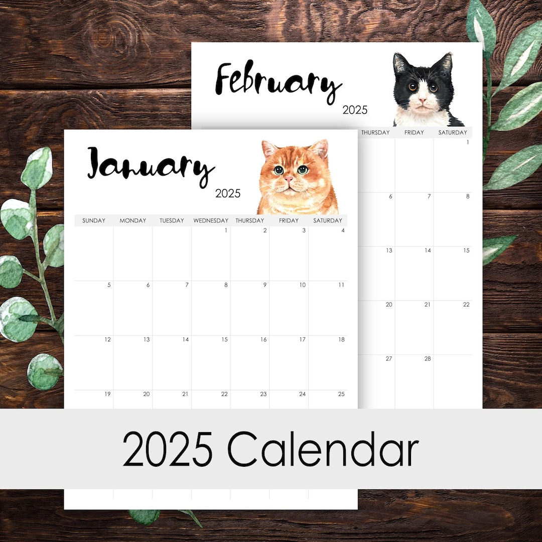 2025 Calendar Printable 12 Months Vertical Layout Watercolor Cats intended for Printable Calendar 2025 Cat