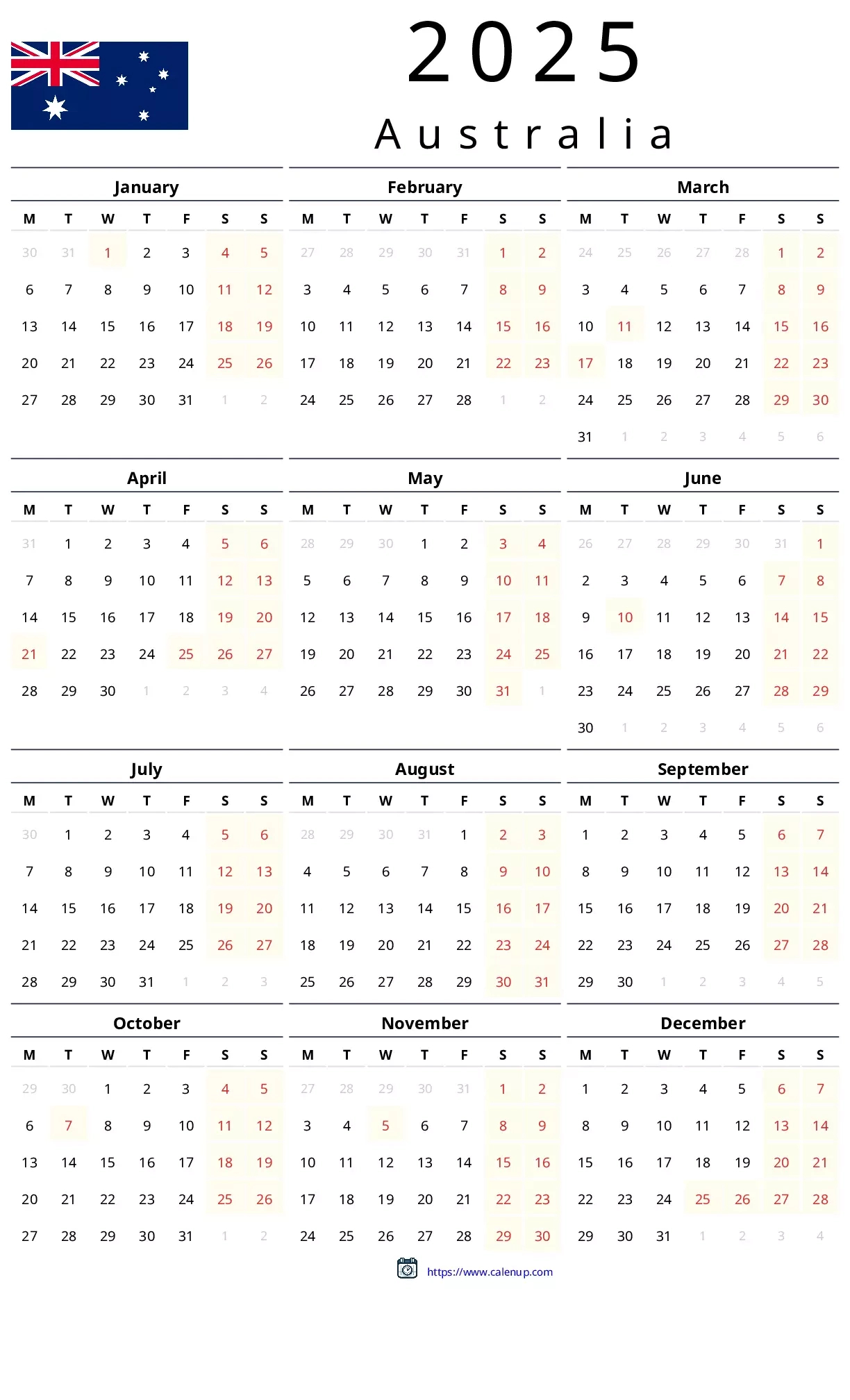 2025 Calendar Printable With Holidays For Australia | Calenup for Printable Calendar 2025 Victoria