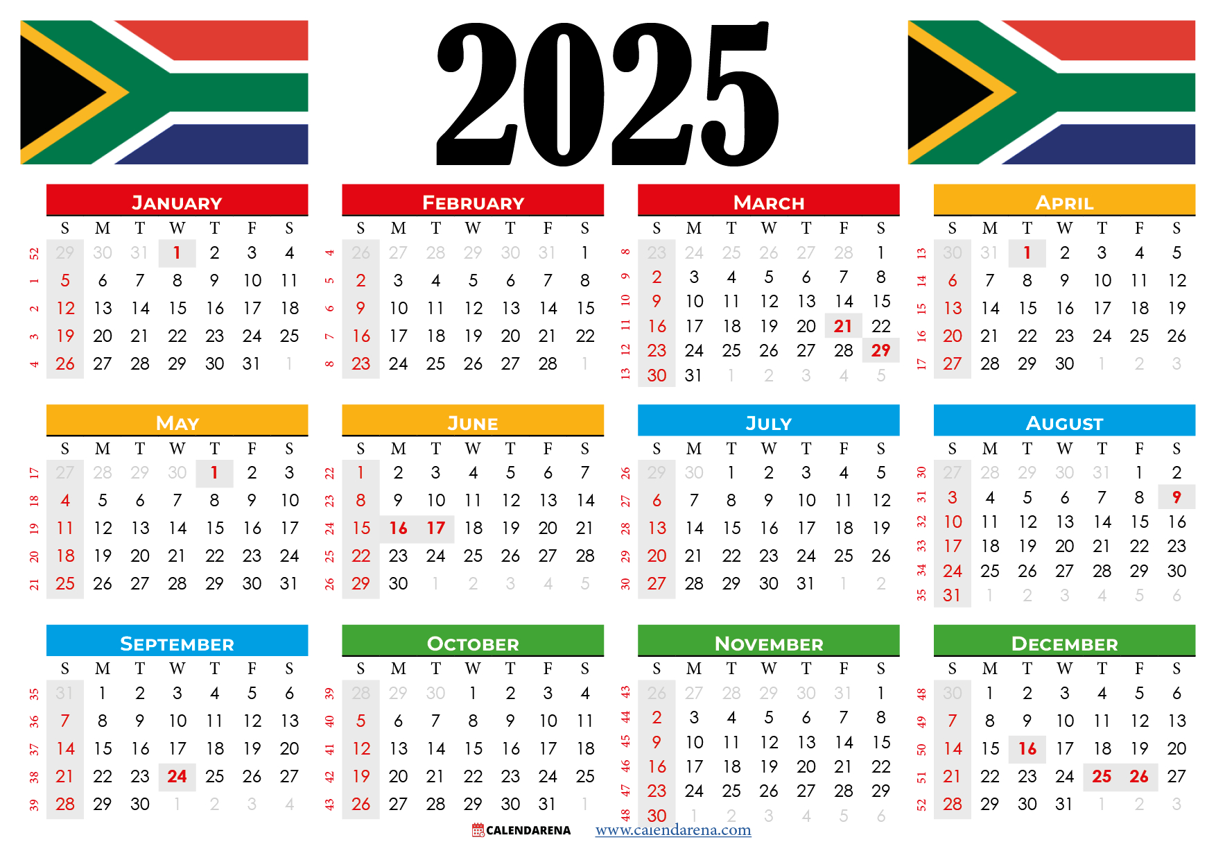 2025 Calendar South Africa With Holidays Printable with regard to Printable Calendar 2025 With Public Holidays South Africa