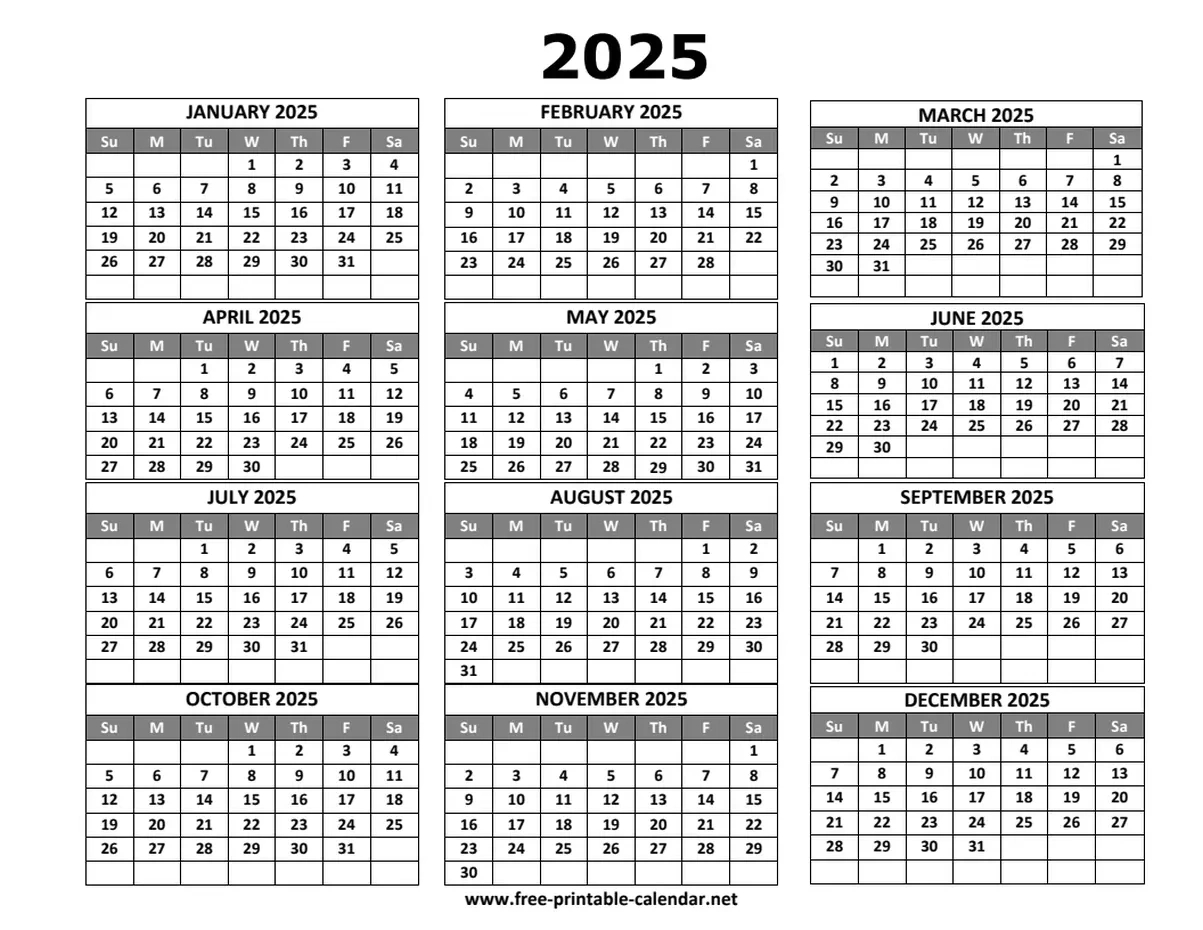 2025 Calendar Template intended for Printable Calendar 2025 12 Month