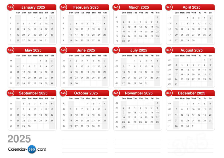 Time and Date Calendar 2025 Printable