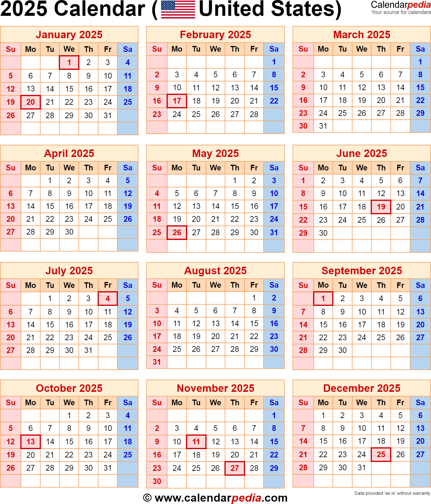 2025 Calendar With Federal Holidays throughout Federal Holidays 2025 Calendar Printable