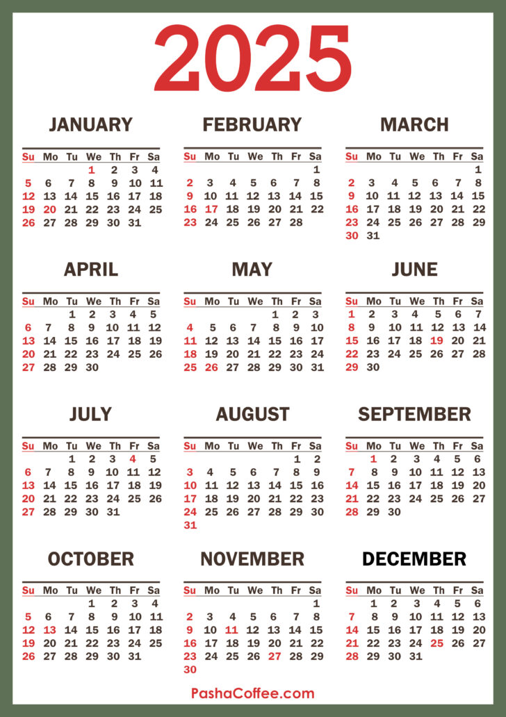 Free Printable 2025 Calendar with Holidays Printable Free Download