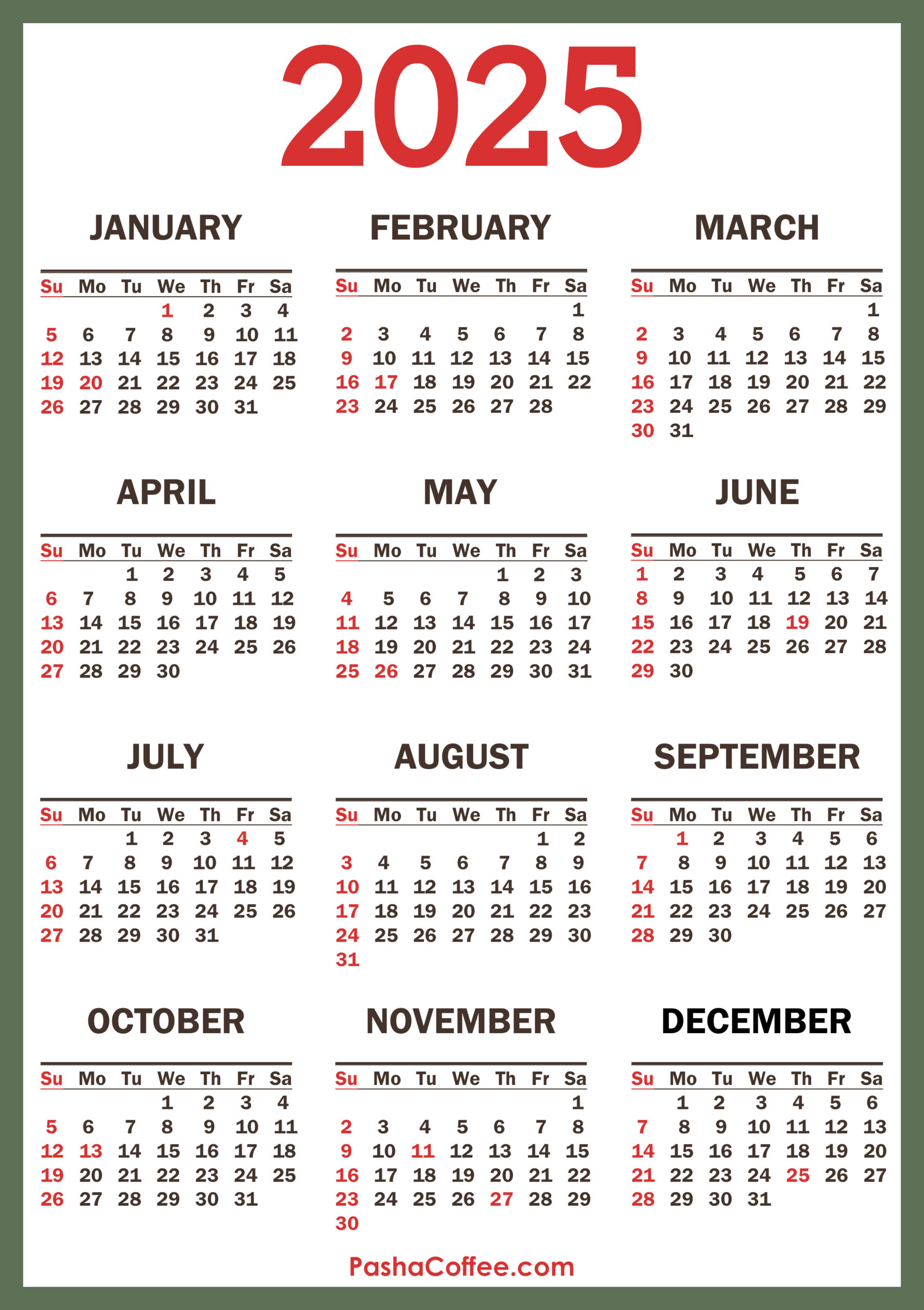 2025 Calendar With Holidays, Printable Free, Vertical regarding Free Printable 2025 Calendar with Holidays Printable Free Download