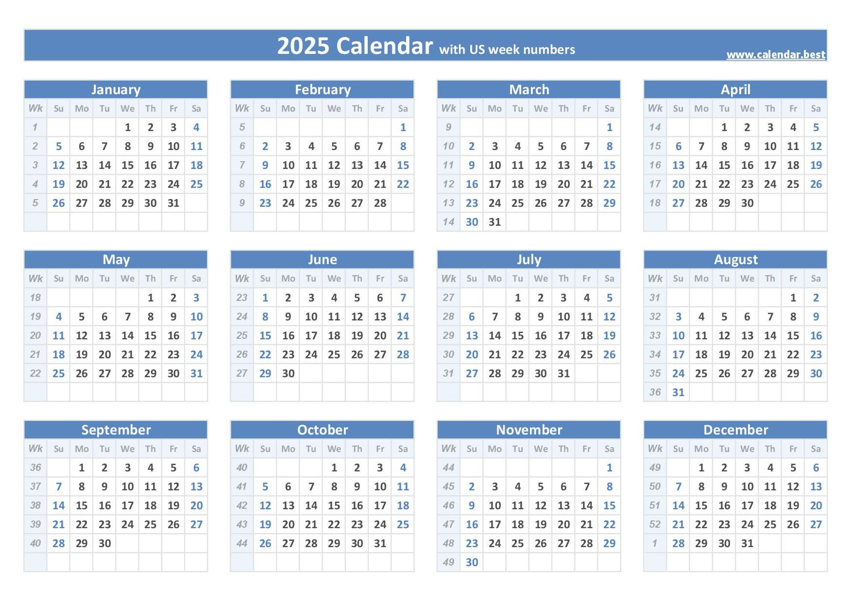 2025 Calendar With Week Numbers (Us And Iso Week Numbers) throughout Printable 2025 Week Calendar