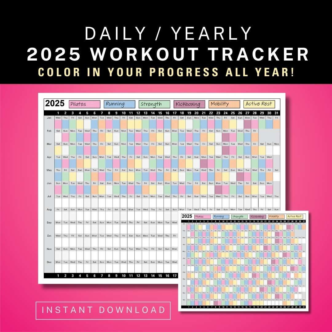 2025 Daily Yearly Workout Tracker Calendar, Coloring Exercise Log inside Workout Calendar 2025 Printable