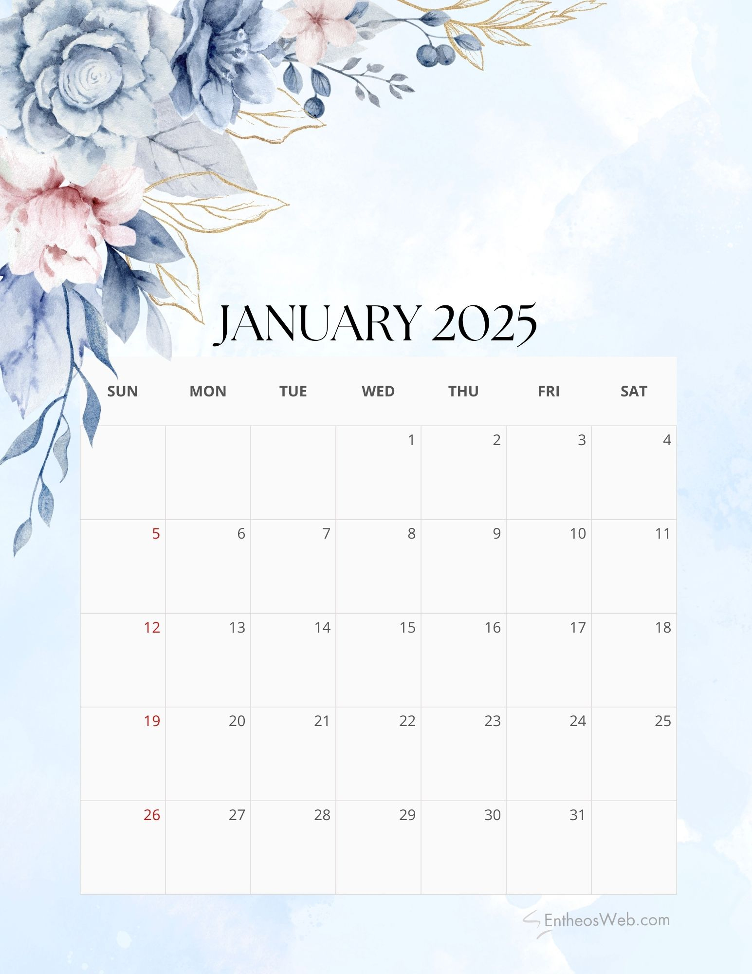 2025 Floral Monthly Calendar Free Pdf Printable | Entheosweb with Free Printable Calendar 2025 Floral
