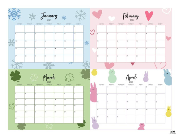 Free Printable Calendar 2025 4 Months Per Page
