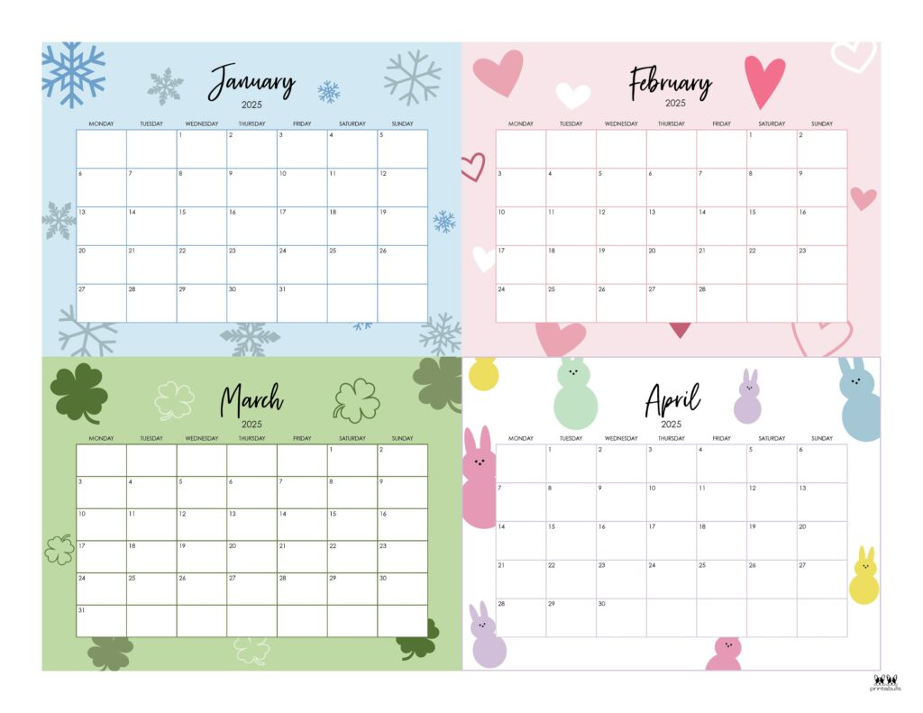 2025 Four Month Calendars - 31 Free Printables | Printabulls with Free Printable Calendar 2025 4 Months Per Page