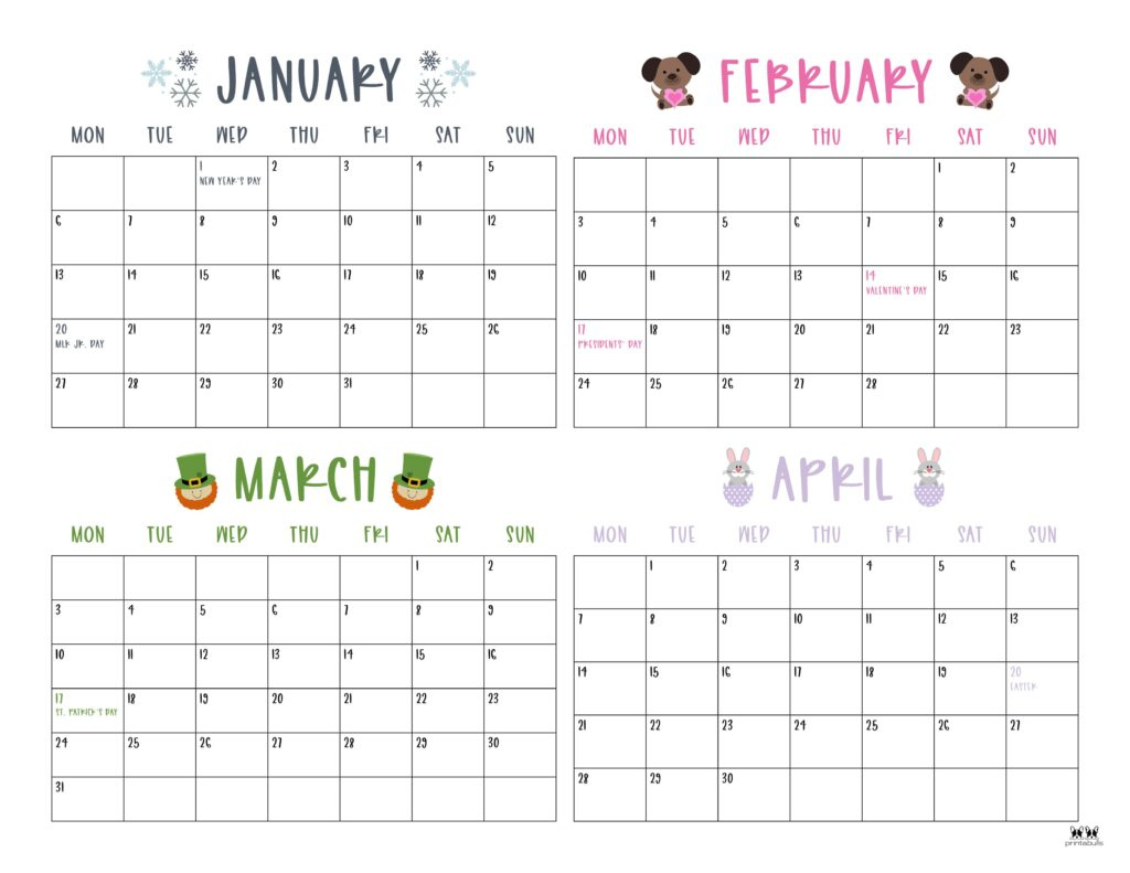 2025 Four Month Calendars - 31 Free Printables | Printabulls with regard to Free Printable 4 Month Calendar 2025