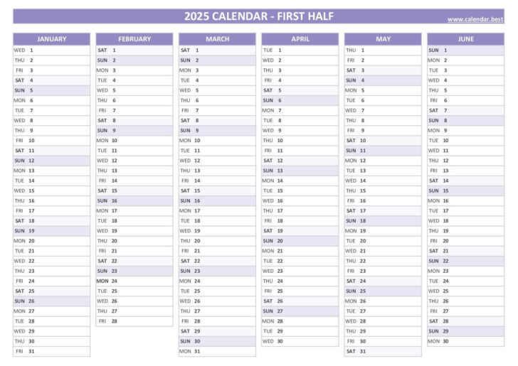 6 Month Calendar Printable 2025