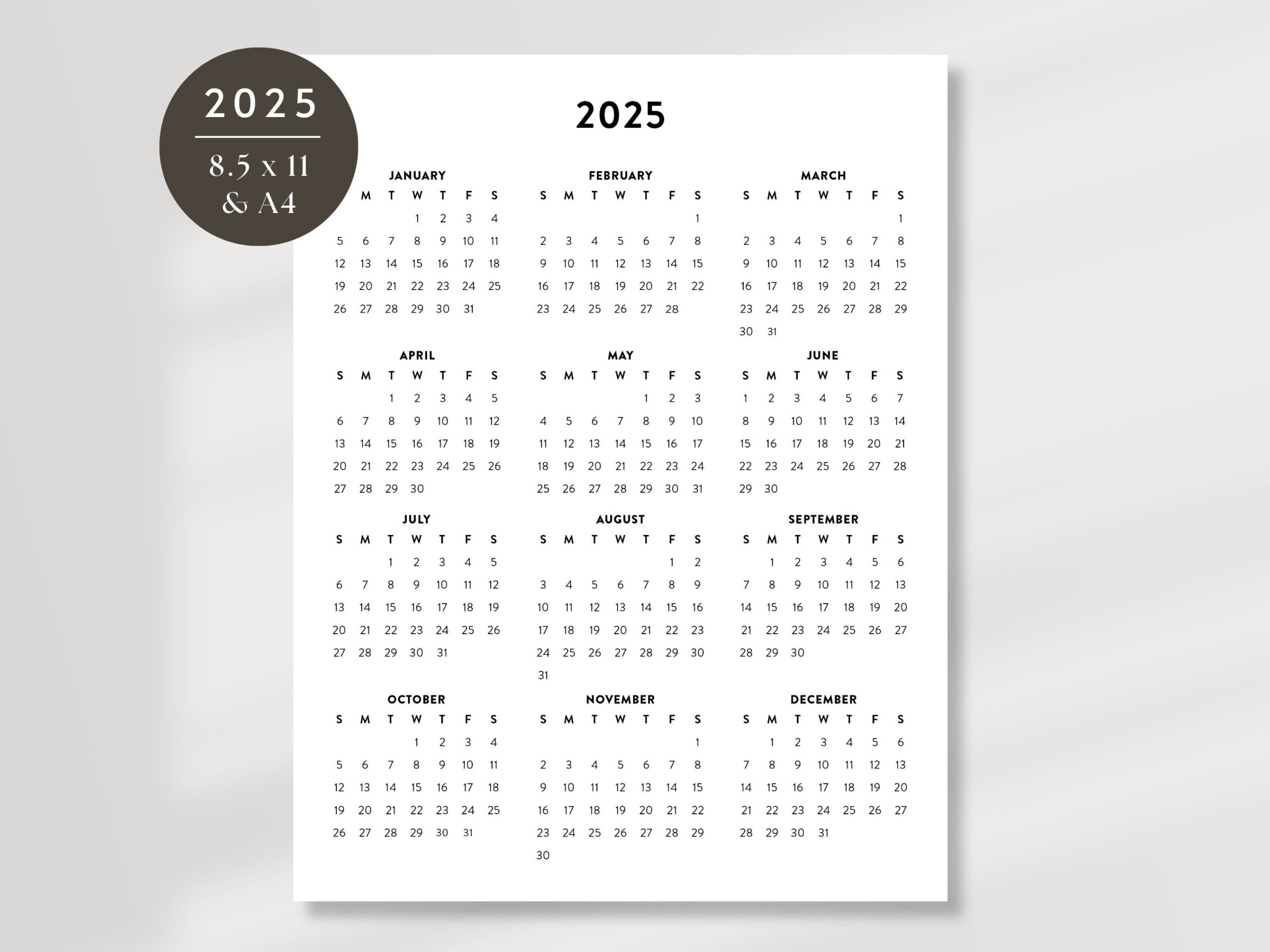 2025 Minimalist Printable Calendar, 2025 Simple Planner, 2025 throughout 8.5 X 11 Printable 2025 Calendar
