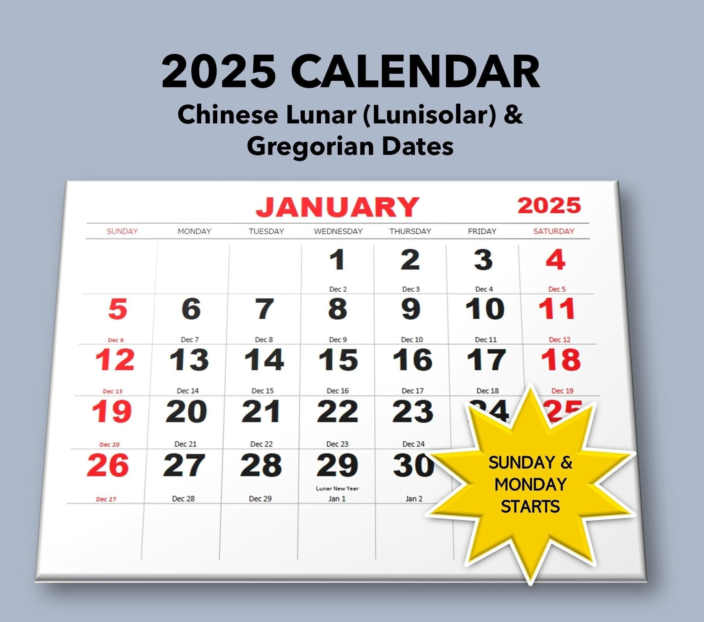2025 Monthly Calendar, Chinese Lunar &amp;amp; Gregorian Dates, Lunisolar in 2025 Chinese Calendar Printable