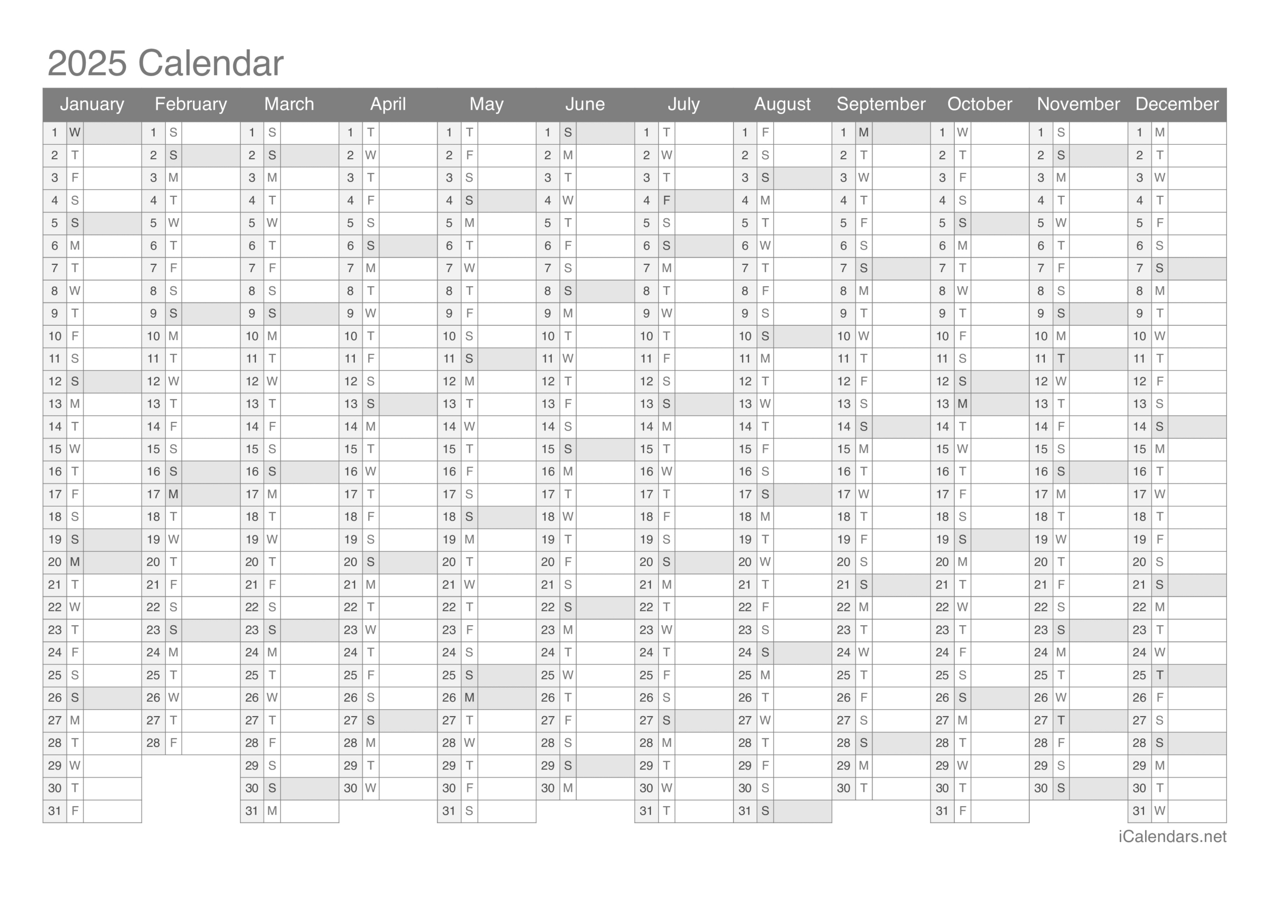 2025 Printable Calendar - Pdf Or Excel with regard to Free Printable Yearly Calendar 2025