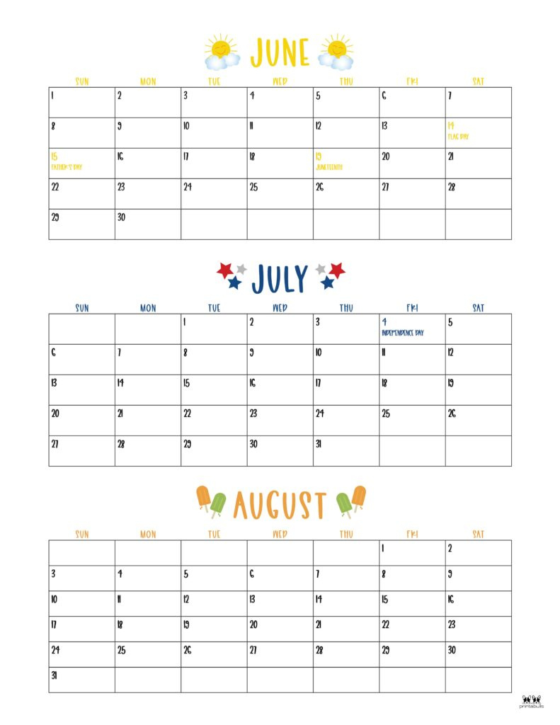 2025 Summer Calendars - 27 Free Printables | Printabulls inside 2025 Summer Calendar Printable