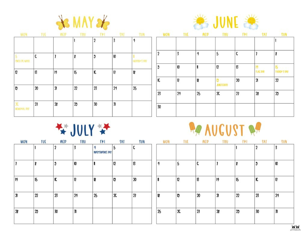 2025 Summer Calendars - 27 Free Printables | Printabulls intended for Printable Calendar 2025 May June July