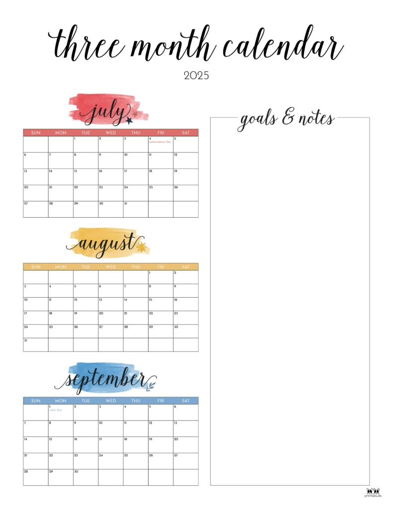 2025 Three Month/Quarterly Calendars - 36 Free Cals | Printabulls pertaining to 3 Month Calendar 2025 Printable Free