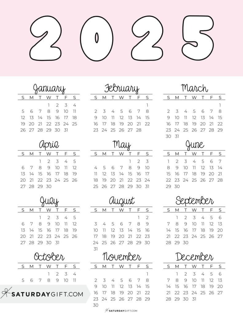 2025 Year At A Glance Calendars - 37 Cute And Free Pdfs inside Free Printable Calendar 2025 Pink