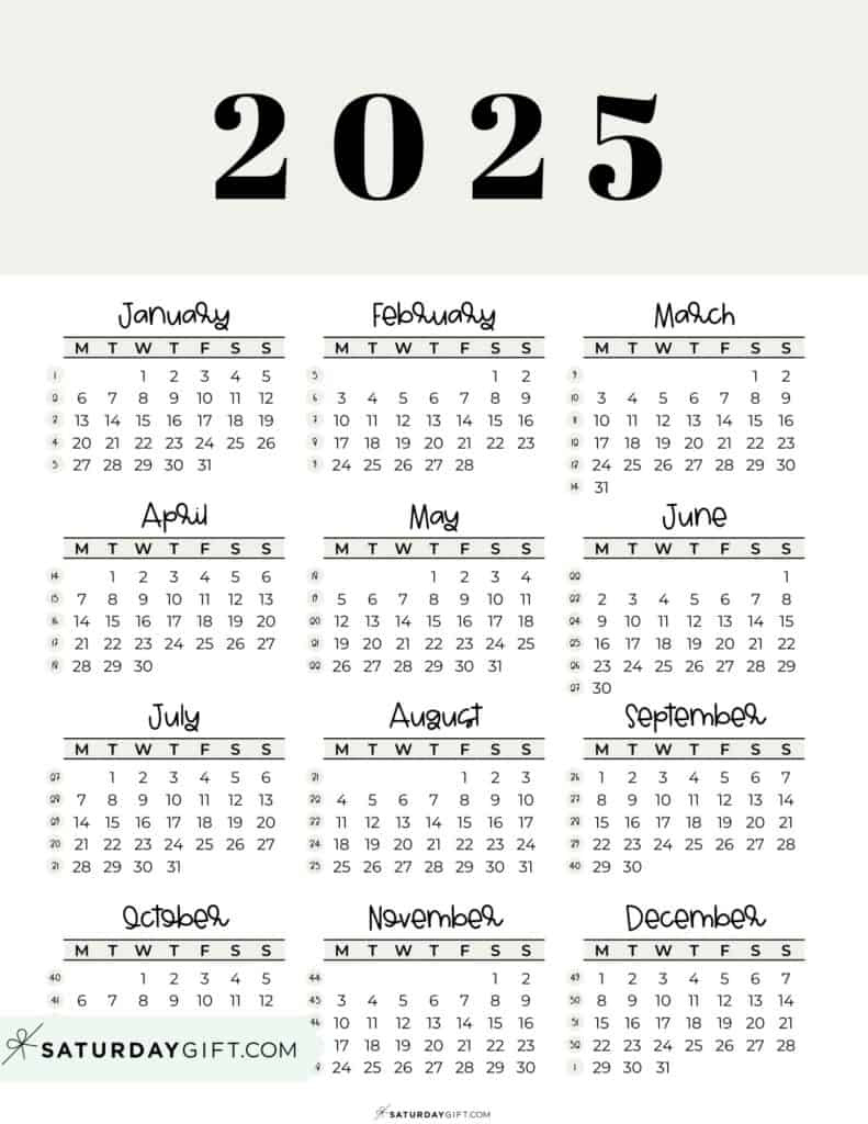 2025 Year At A Glance Calendars - 37 Cute And Free Pdfs inside Printable 2025 Calendar Monday Start