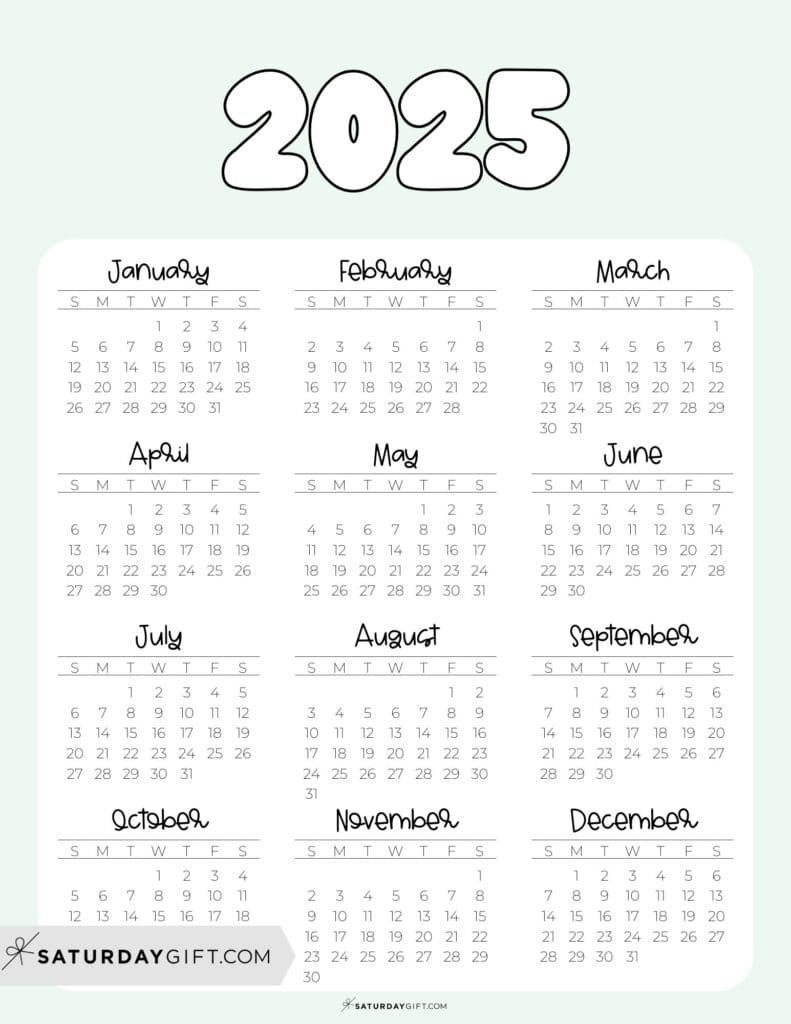 2025 Year At A Glance Calendars - 37 Cute And Free Pdfs with regard to Cute Calendar 2025 Printable