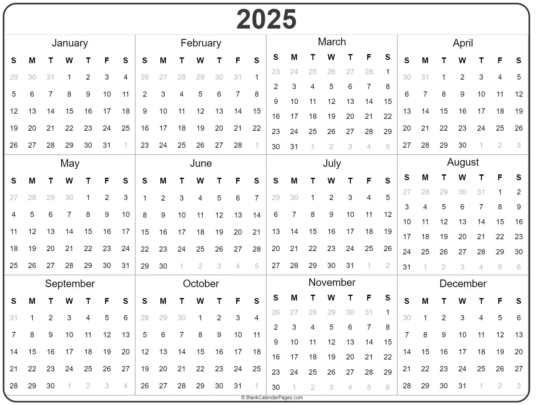 2025 Year Calendar | Yearly Printable pertaining to Free Printable Yearly Calendar 2025