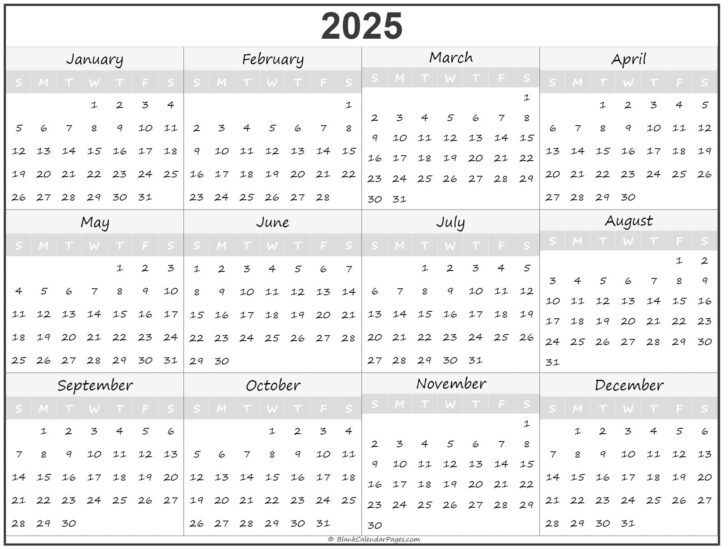 Full Year Calendar 2025 Free Printable
