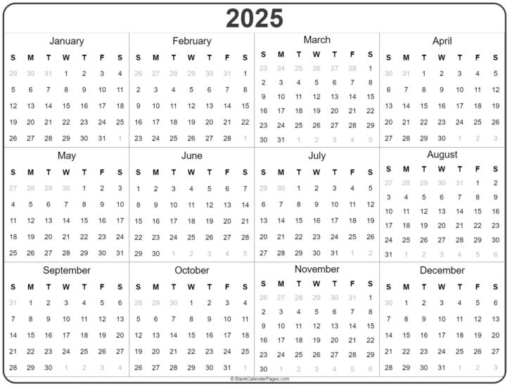 Yearly Calendar 2025 Printable Free