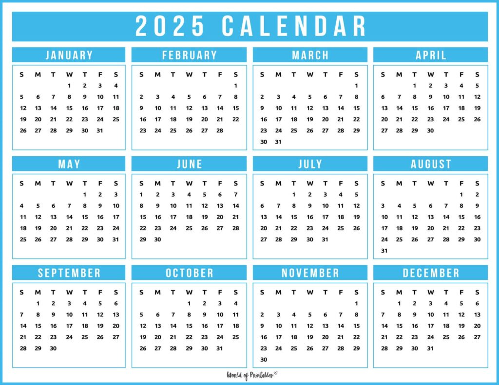2025 Year Calendars - 70 Best Printables - World Of Printables in Printable Calendar 2025 Blue