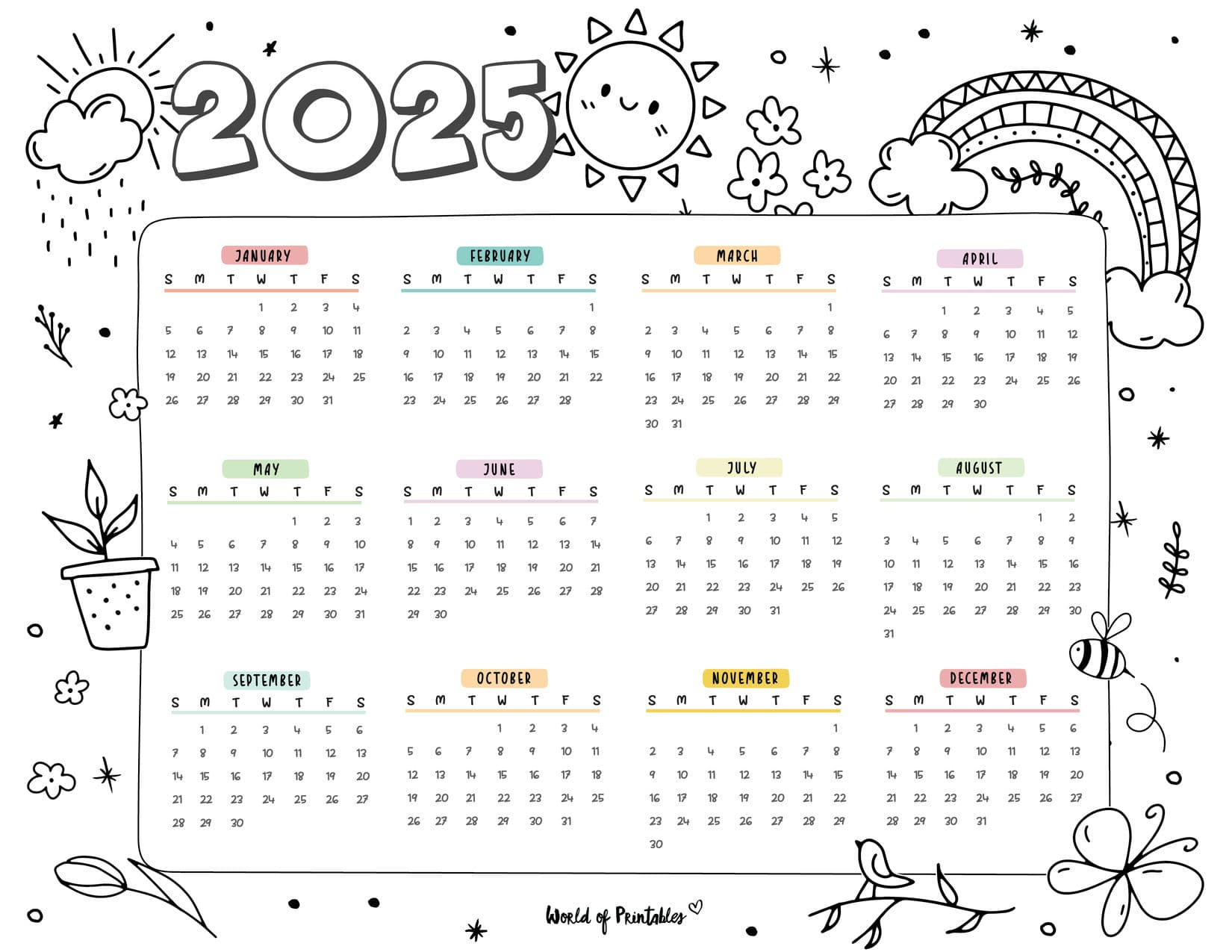 2025 Year Calendars - 70 Best Printables - World Of Printables within Free Printable Calendar 2025 Coloring