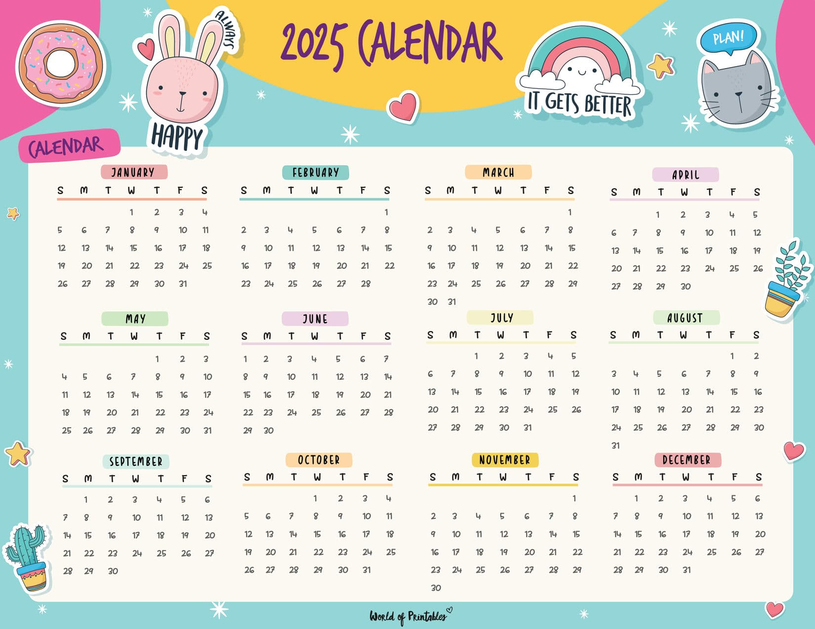 2025 Year Calendars - 70 Best Printables - World Of Printables within Fun Printable Calendar 2025