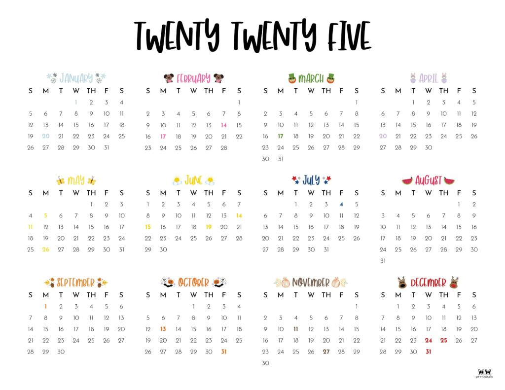 2025 Yearly Calendars - 29 Free Printables | Printabulls pertaining to 2025 Cute Printable Calendar