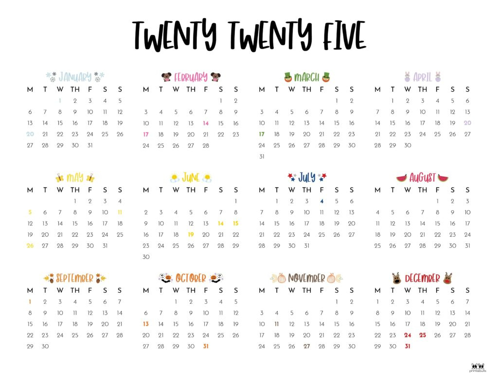 2025 Yearly Calendars - 29 Free Printables | Printabulls pertaining to Free Printable Yearly Calendar 2025