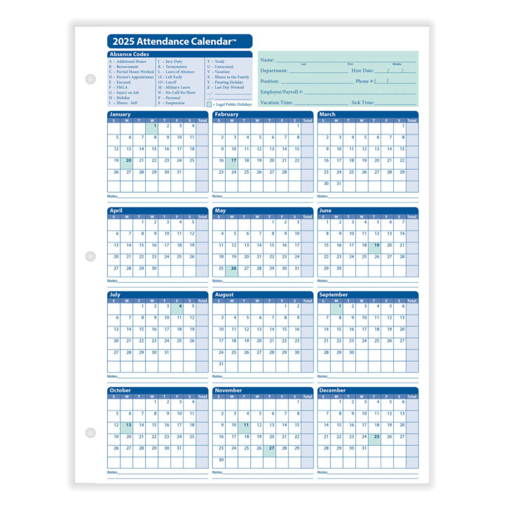 Printable Attendance Calendar 2025